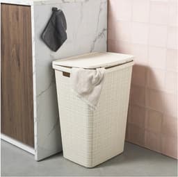 Lux en modern wasmand met deksel - 58 liter - beige — thumbnail 4