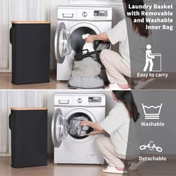 Hoge wasmand met deksel en handvat, slanke opvouwbare wasmand, 60 liter, geschikt voor slaapkamer en badkamer — thumbnail 4