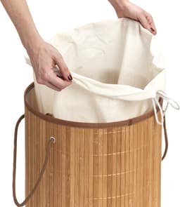 Zeller Wasmand - bamboe hout - rond/deksel - 35 x 60 cm - 73 Liter - Wasgoed sorteren/verzamelen - Wasgoedmanden — thumbnail 3