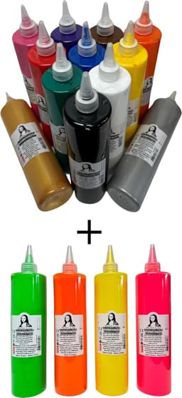 Südor Textielverf set 16 x 500 ml(10 normaal + 2 metallic + 4 neon). Wasbestendige textielverf voor lichte stoffen. Wasmachinebestendig, wasbestendig. Fixatie door strijken — thumbnail 1