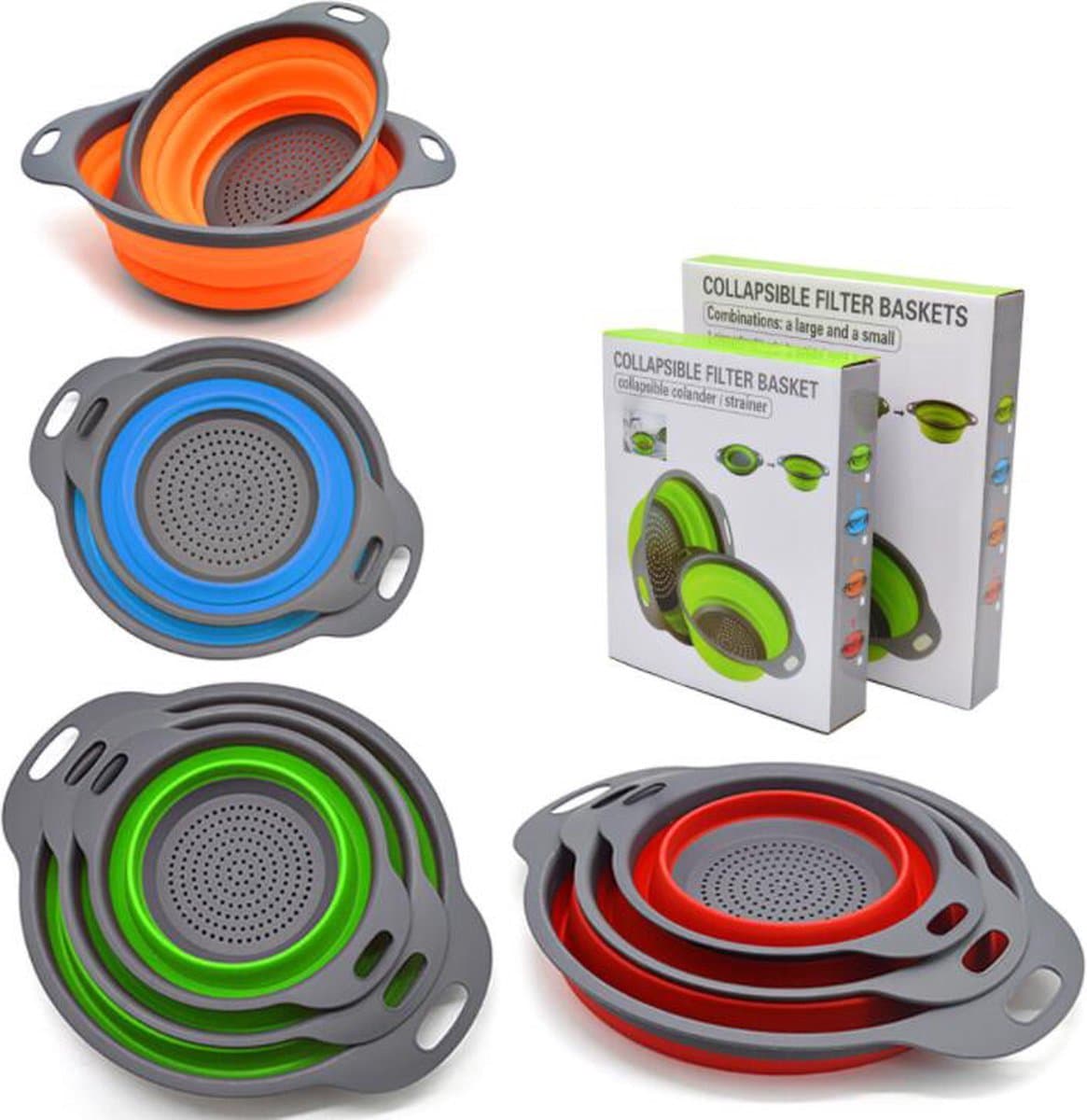 Opvouwbare Vergiet - Fruit Groente Wasmand - Keuken Gereedschap - Opvouwbare Vergiet - Fruit Groente Wasmand-Camping keukengerei - Reisgoederen - Siliconen- Zeef - set van 2 stuks - BPA vrij -wasmand — afbeelding 1