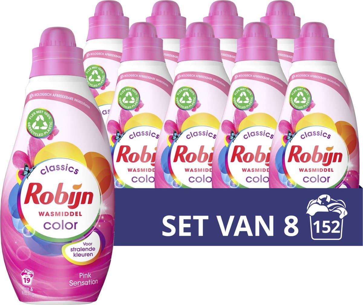 Robijn Klein & Krachtig Classics Color Pink Sensation Vloeibaar Wasmiddel - 8 x 19 wasbeurten - Voordeelverpakking — afbeelding 1