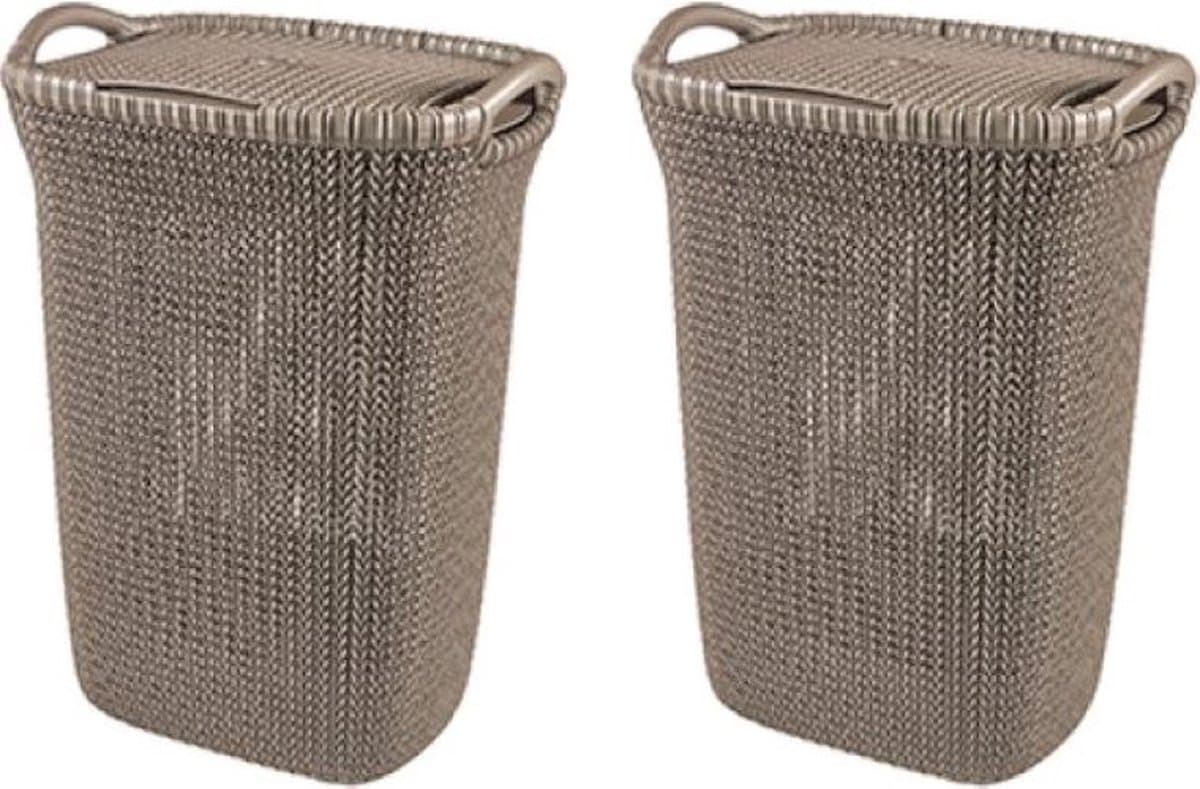 Curver Knit Wasmand met deksel - 57 l - set van 2 -Bruin — afbeelding 1