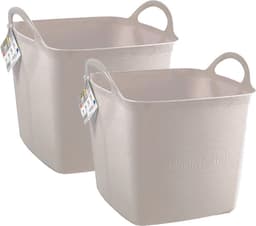 Plasticforte Kuip/emmer/wasmand - 2x - flexibel - beige - 27 liter - vierkant - kunststof - 36 x 34 x 37 cm — thumbnail 1