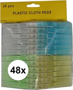 Wasknijpers - kunststof - 48x stuks - kleuren mix - 8 cm - was ophangen - knijper — thumbnail 2