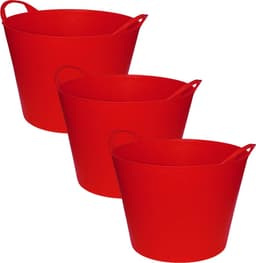 Flexibele emmer/kuip - 3x stuks - rood - 42 liter - Opbergmand - Wasmand - 45 x 33 cm — thumbnail 1