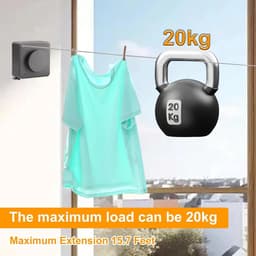 Retractable Clothesline Double Line Invisible Extendable Stainless Steel Adjustable 4.8 m (Grey) — thumbnail 2