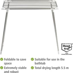 Wasdroger Profi Single wasrek extra smal voor balkon en bad - 55 m drooglengte - roestvrij staal - 87 x 79 x 39 cm - mat - droogrek - compact — thumbnail 4