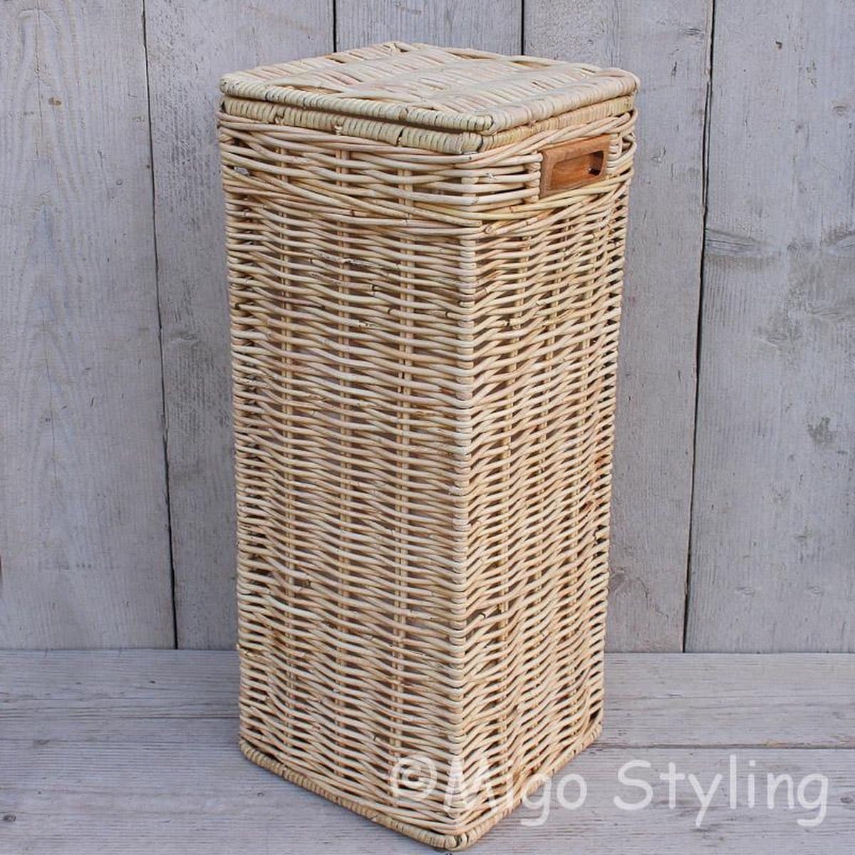 Migo Styling - Wasmand - Hoog - Smal - Met deksel - 31x31xH70 - Riet - Rotan - Naturel — afbeelding 1