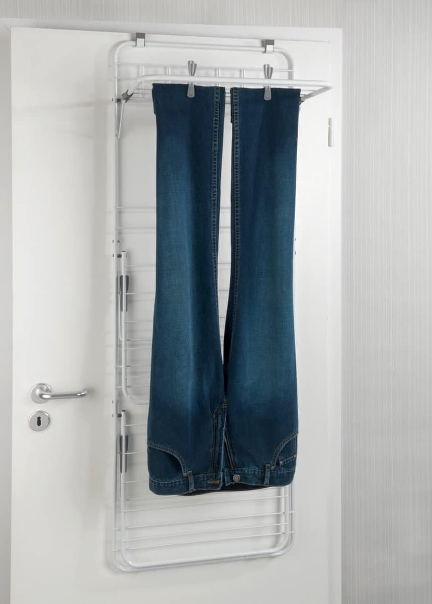 Deurwasrek, wasdroogrek om op te hangen met 6 geïntegreerde haken & 3 afzonderlijk opklapbare, traploos verstelbare droogvleugels, metaal/ABS-kunststof, 51 × 142 × 41 cm — afbeelding 1