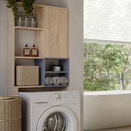 Wasmachinekast Kuba 4 Legplanken, 1 Draaideur-lichte Eik/celadon Grijs - Symbiosis - Wasmachine Ombouw - Bruin - Melamine; Spaanplaat — thumbnail 5