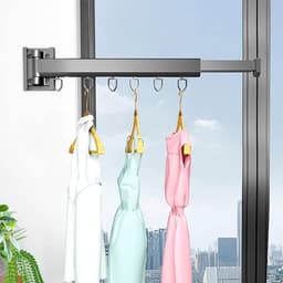 Droogrek wandmontage 30 + 24 cm, intrekbaar draaibaar kledingrek met 6 haken, aluminiumlegering kledingstang voor wandmontage, voor balkon, wasgoed, kledingkast, badkamer (30 + 24 cm) — thumbnail 1