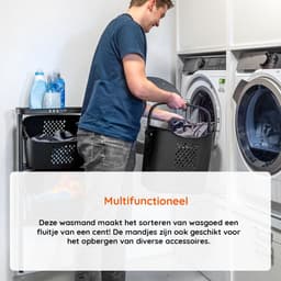 3-in-1 wasmand – Inhoud Grote Mand 38 L - Inhoud Kleine Mand 22 L – Wasbox organizer – Wassorteerder met 3 vakken – Kunststof – Zwart — thumbnail 3