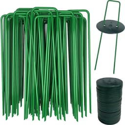 Grondankers grondankers, 40 groene grondankers en 40 bufferschijven, anti-roest, haringen van staal, tuingrondankers voor kunstgras, haringen voor tent, onkruidvlies, tuinvlies, omheining, 150 x 25 mm, 2,8 mm — thumbnail 1