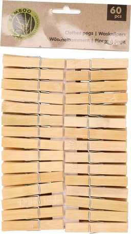Wasknijpers - 60x - bamboe hout - 7 cm - wasspelden - knijpers - was ophangen — thumbnail 4