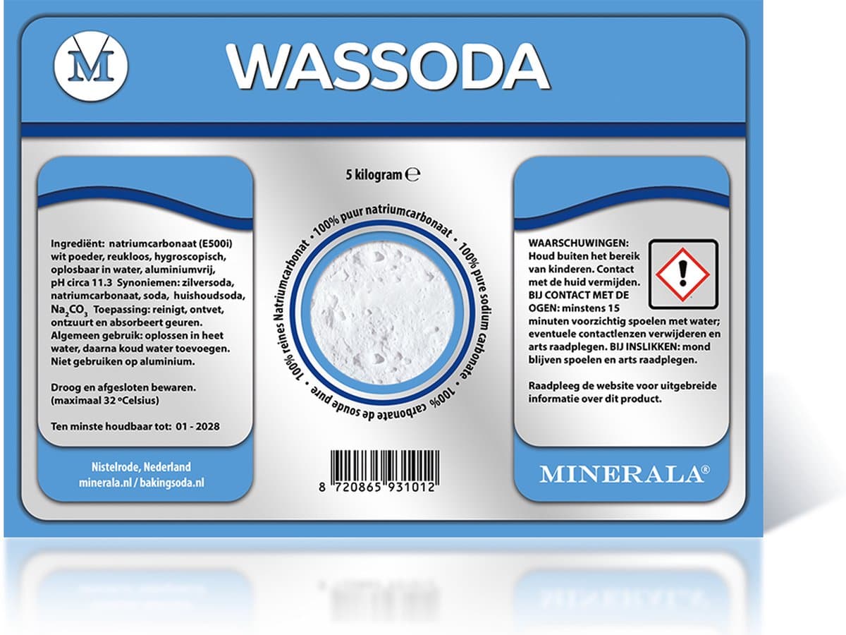 Wassoda - 5 kg - Minerala - Natriumcarbonaat - Was soda - Waspoeder - Zilversoda - Wasmiddel - Sodastralen - Washing powder - Sodium carbonate - Sodium carbonaat - Sodiumcarbonaat — afbeelding 1