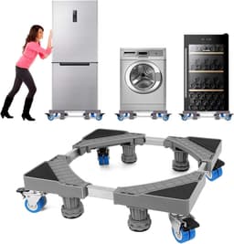 Wasmachine verhoger verstelbaar - wasmachine sokkel onderstel met 8 voeten en 4 wielen - antislip en schokabsorberend - 40-63 cm - wasmachinebasis Wasmachine verhoger — thumbnail 1