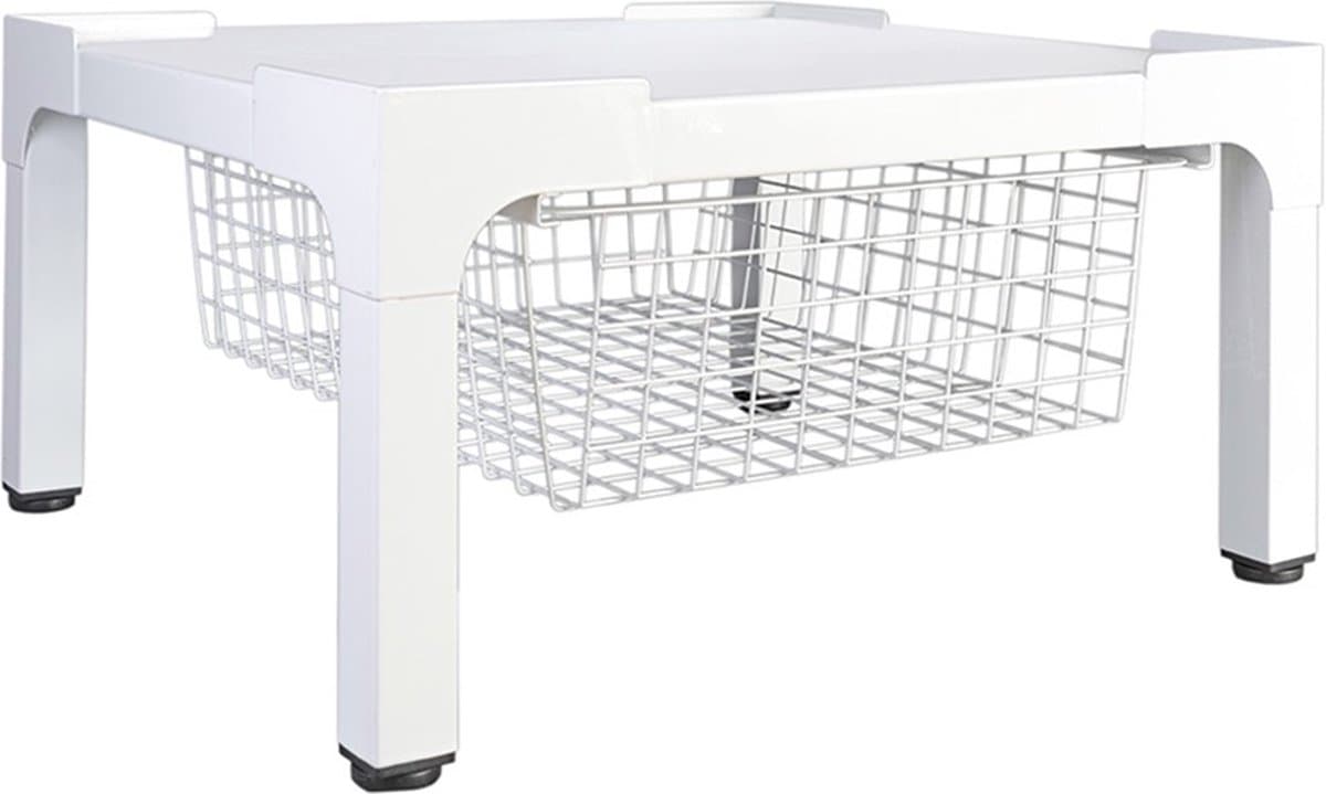 Wasmachineverhoger met uitklapbare Mand - Wit - 62 x 56 x 31 cm — afbeelding 1