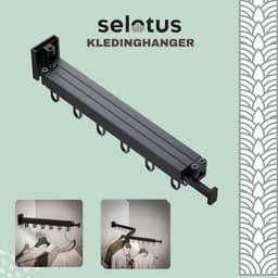 Selotus - Kledingrek - 90 cm / 120 cm - 18 haakjes - Droogrek - Wasrek - Kledingstang - Wanddroogrek - Droogrek muur - Hangdroogrek - Wasrek hangend - Wasrek muur - Wandkapstok - Inklapbaar — thumbnail 4