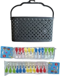 Wasknijpermand - Wasknijpermandje - Met 24 Wasknijpers - 3 Liter - 22,5 x 15 x 14 cm - Grijs — thumbnail 1