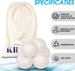 Krexs Drogerballen – 6 Stuks – Wasballen – Wasbollen – Wasdroger Ballen – Droogballen – Wol — thumbnail 2