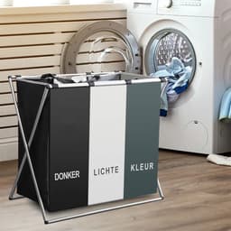 Wasmand 3 Vakken 90L - Opvouwbare Wassorteerder met NL opdruk - Aluminium Frame wasmanden — thumbnail 5