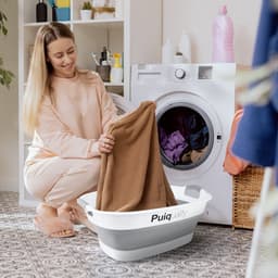 Puiquality Opvouwbare Wasmanden met Handvaten - 26 Liter - Siliconen Wasmand - Wit/Grijs — thumbnail 4