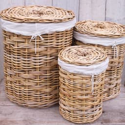 Migo Styling - Wasmand rond - Met binnenzak - Met Deksel - Riet - Rotan - Naturel - Dia46xH60 cm — thumbnail 2