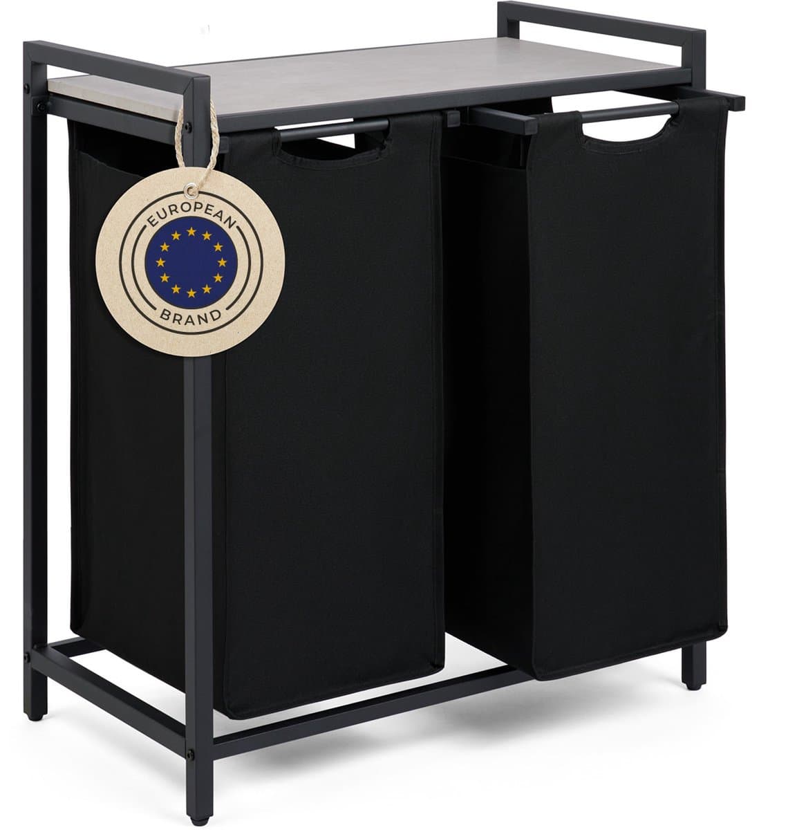 Blumtal Wasmand met 2 vakken - Wasmand met betonlook plank - Metalen frame - Wasmand met poten - Zwart — afbeelding 1