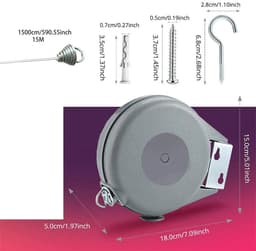 WiseGoods Premium Buiten Waslijn - Automatische Uittrekbare Drooglijn Met Oprolbare Waslijndraad - Wanddroogrek - Draad 15 Meter — thumbnail 3