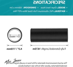 Mrs. Jones Power Afvoerslang Ø 100 mm lengte 5 m flexibele pvc-aluminium buis ventilatieslang geluidsgeïsoleerde warmte-isolatie aluminium flexibele slang afvoerbuis voor afvoerluchtventiel UV-bestendig HVAC-systeem . — thumbnail 1