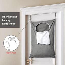 Grijs - Vuile kledingzakken kunnen achter de deur worden gehangen-Ophangbare Wasmand - Opvouwbare Wasmand - Plakhaakjes Zelfklevend - Deurhaakjes - Extra grote capaciteit - eenvoudig schoon te maken — thumbnail 2