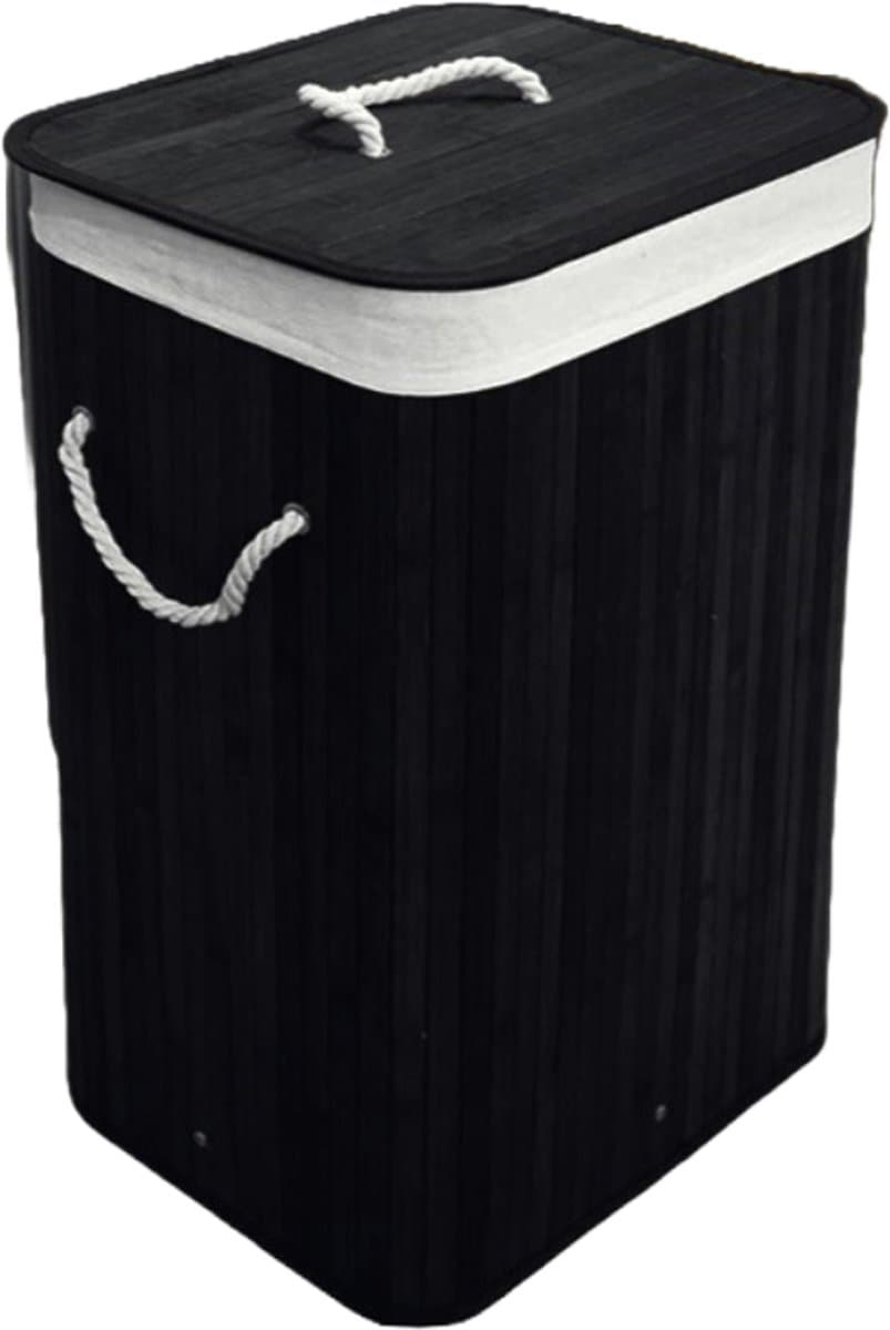 Ceruzo Bamboe Wasmand met Deksel - 72L - Bamboe - Binnenzak Wasbaar - Wassorteerder - Handvaten- Zwart — afbeelding 1