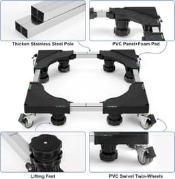 Washing Machine Stand 300kg Load Capacity - Adjustable Width 40-62cm - Height 11-12.5cm - 8 Padded & 4 Lockable Wheels — thumbnail 4