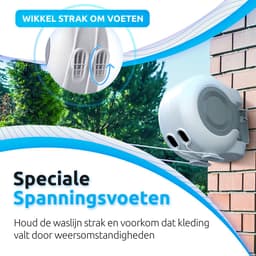 WoniQ Sterke Waslijn Uittrekbaar 26 Meter | Waslijndraad | 2 drooglijnen 13 Meter | Roldrooglijn | Drooglijn Oprolbaar | Automatische Waslijn | Wasrek | Droogrek — thumbnail 4