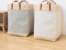Black Friday 2024 Deals - Opvouwbare wasmand van jute stof met lederen handvat, opbergmand, Laundry basket - Wasbox — thumbnail 1