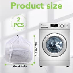 2-delig wasnet voor wasmachine, 50 x 60 cm waszak, wasmachine waszak met koordstopper, herbruikbaar voor ondergoed, beddengoed, babywassokken — thumbnail 3