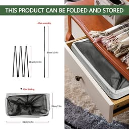 Wasmand met wieltjes, smalle wasmand voor kleine nissen, opvouwbare wasmand met handvat, rechthoekig, ruimtebesparende wasmand 600D-stof voor badkamer, wasruimte, 39 x 18,5 x 58 cm, lichtgrijs — thumbnail 3