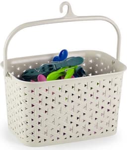 Plasticforte Wasknijpers ophang mandje aan haak - 23 x 17 x 13 cm - beige - gevlochten kunststof — thumbnail 3