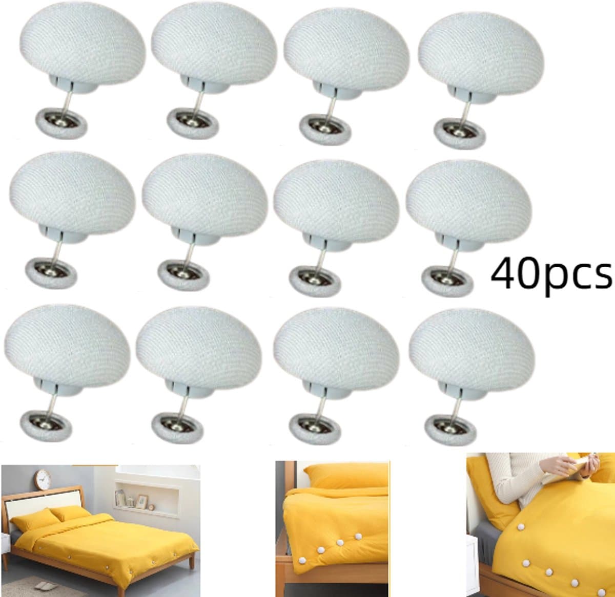 40stuks-Antislipclips voor dekbedovertrekken-Onzichtbare antislipclips voor lakens -Clips voor dekbedovertrekken-Antislipclips - Spelden voor dekbedovertrekken - Universeel type - Wit - Geschikt voor dekens, lakens, gordijnen, sokken en matrashoezen — afbeelding 1