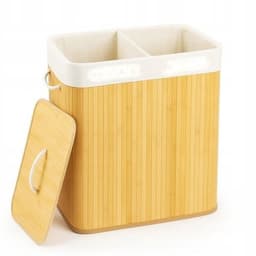 Bamboe Wasmand 80 Liter met Deksel – Dubbele Wasbox voor Donkere en Lichte Was — thumbnail 1