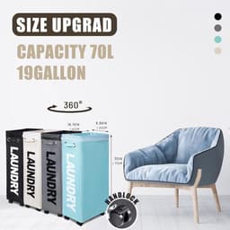 Wasmand op wielen - Opvouwbare opberger - Ruimtebesparend opbergen - Slank en hoog design - 70 Liter - Grijs — thumbnail 3