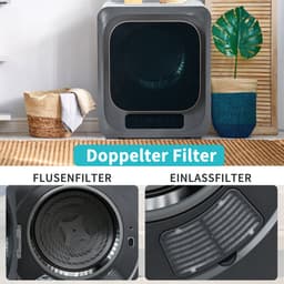 Re-purelife® Compacte Wasdroger met UV-Desinfectie - 6 Programma's - 3-4 kg Capaciteit - Geschikt voor Opbouw of Opstelling - Stille Werking & Helder LED-Display - Grijs — thumbnail 3