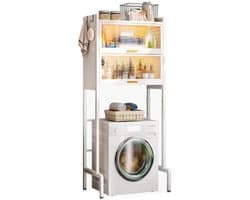 Wasmachine Rek - Badkamerkast - Ruimte Besparen - In Hoogte Verstelbaar - 3 Niveaus - Wit