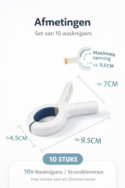 Wasknijpers Groot Set van 10 - Sterke Grip & Zonder Afdrukken - Siliconen Bescherming - Voor Strandstoel, Wasgoed & Dekens - Strandklemmen Handdoekklemmen Extra Sterk — thumbnail 5