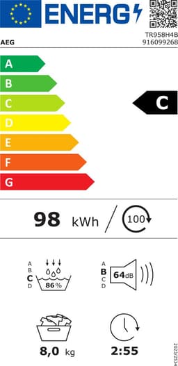 AEG TR958H4B EcoLine 9000 serie AbsoluteCare®​ - Wasdroger Warmtepompdroger - 8 kg — thumbnail 2