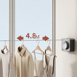 Uittrekbare Waslijn - Draadloze Lijn - Buiten Kleding Drogen - Niet Doorhangend Touw - 4.8 Meter - Grijs — thumbnail 2