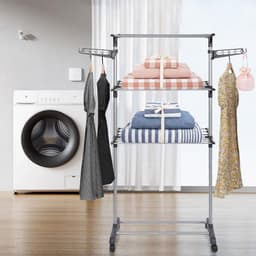 Staand Droogrek - Wasdroger Toren - Kleding Drogen - 3 Niveaus Met Wielen - 72 x 56 x 152 cm — thumbnail 2