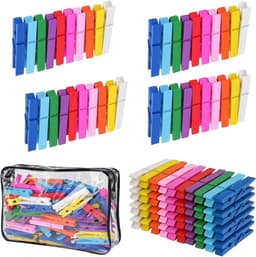 Wasknijpers Hout Kleurrijk - Houten Knijpers Veer - Kleding Ophangen - Sterke Klemkracht - 75 cm - Multicolor — thumbnail 1