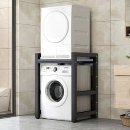 Wasmachine Opbergunit - Wasmachinekast Drogerrek - Ruimte Besparen - 300kg Draagvermogen - 75x65x105cm - Zwart Grijs — thumbnail 1